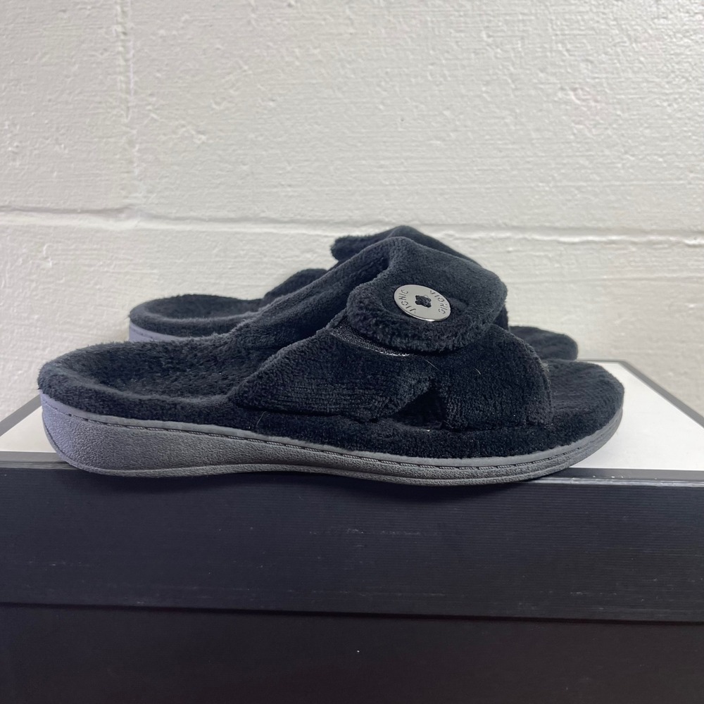 Vionic Indulge Pauline TVW5678 Black Terry Cloth Slide Slippers Women's 8 US